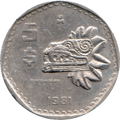 5 Pesos, 1981 Reverse