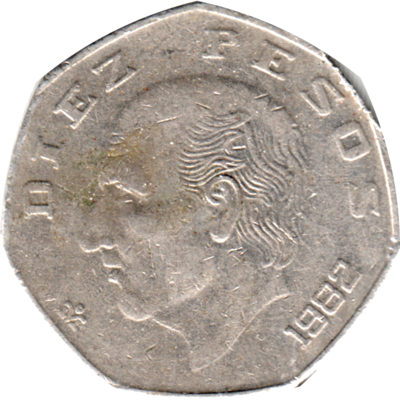 10 Pesos, 1982 Reverse