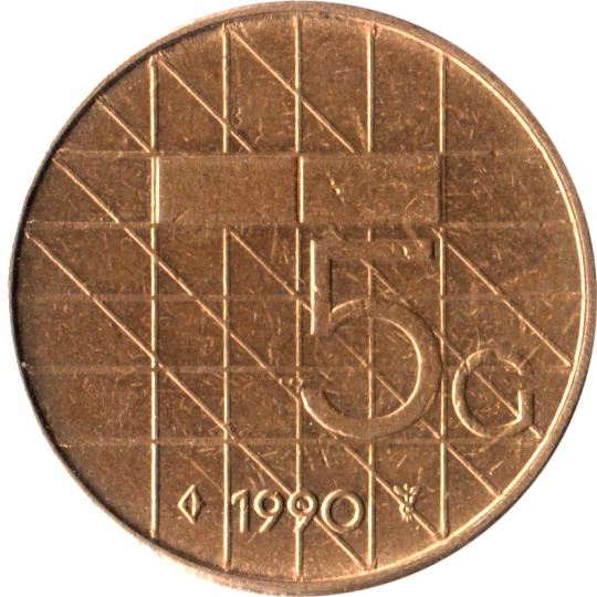 5 Guilders, 1990 Reverse