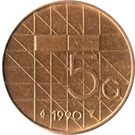 Preview 5 Guilders, 1990 reverse