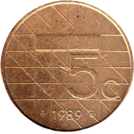 5 Guilders, 1989 Reverse