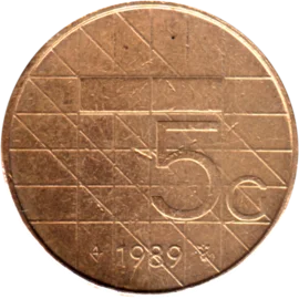 Preview 5 Guilders, 1989 reverse