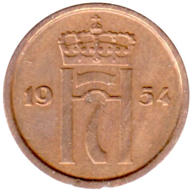 1 øre, 1954 Obverse