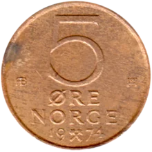 Preview 5 øre, 1974 reverse