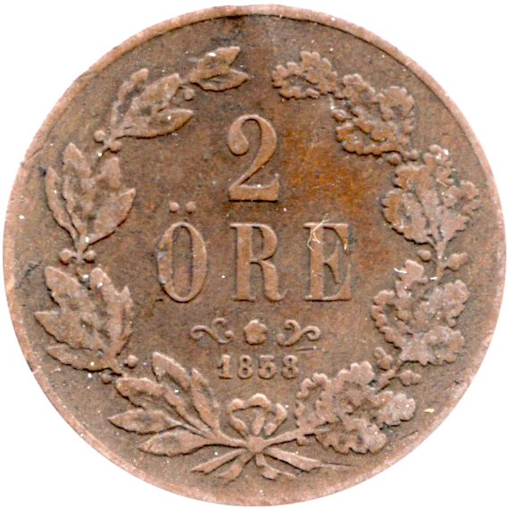 2 öre, 1858 Reverse