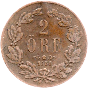 Preview 2 öre, 1858 reverse