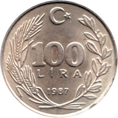 100 Liras, 1987 Reverse