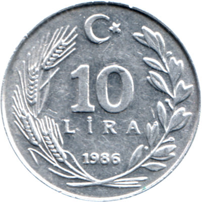 10 Liras, 1986 Reverse