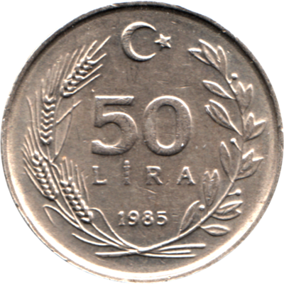 50 Liras, 1985 Reverse