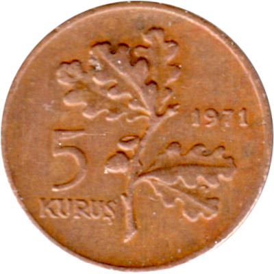 5 kuruş, 1971 Reverse