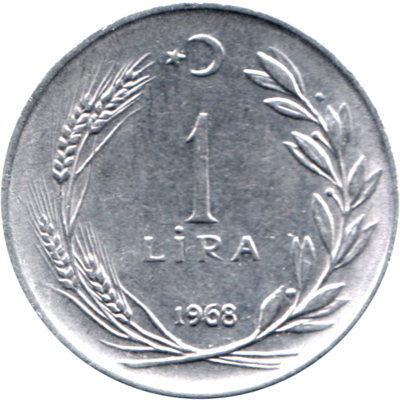 1 Lira, 1968 Reverse