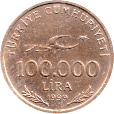 100000 Liras, 1999 Reverse