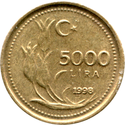 5000 Liras, 1998 Reverse