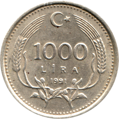 1000 Liras, 1991 Reverse