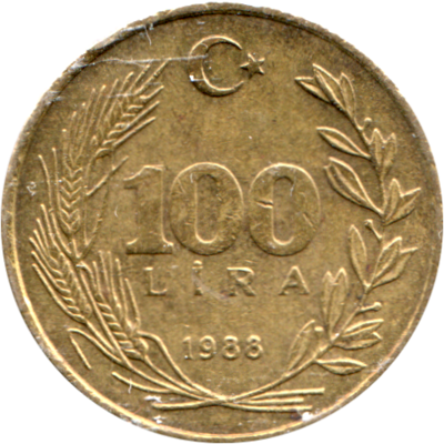 100 Liras, 1988 Reverse