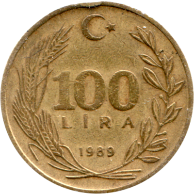 100 Liras, 1989 Reverse