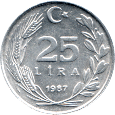 25 Liras, 1987 Reverse