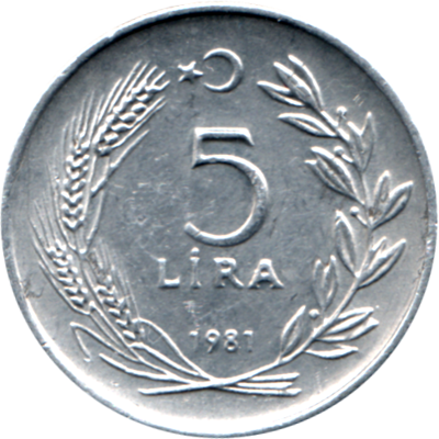 5 Liras, 1981 Reverse