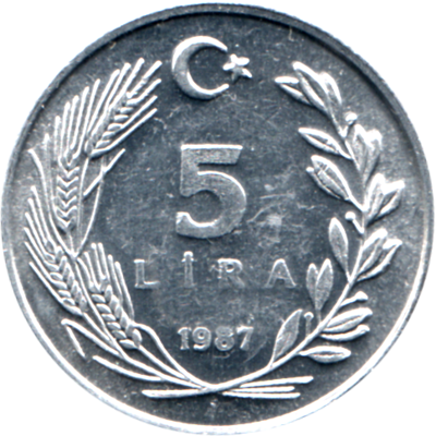 5 Liras, 1987 Reverse