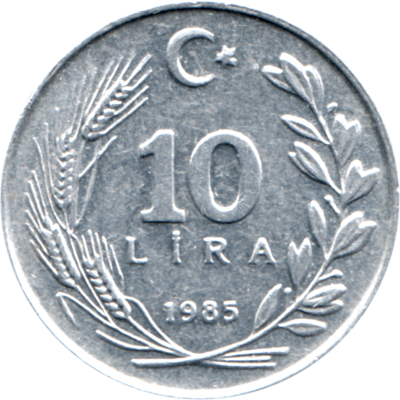 10 Liras, 1985 Reverse