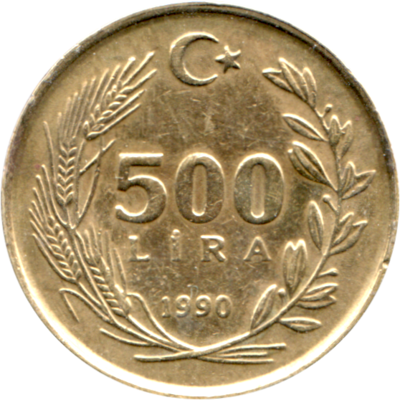 500 Liras, 1990 Reverse