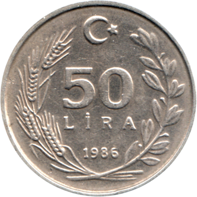 50 Liras, 1986 Reverse