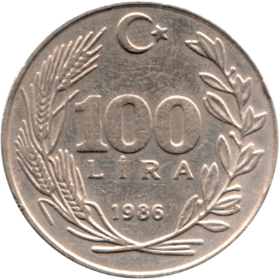 100 Liras, 1986 Reverse