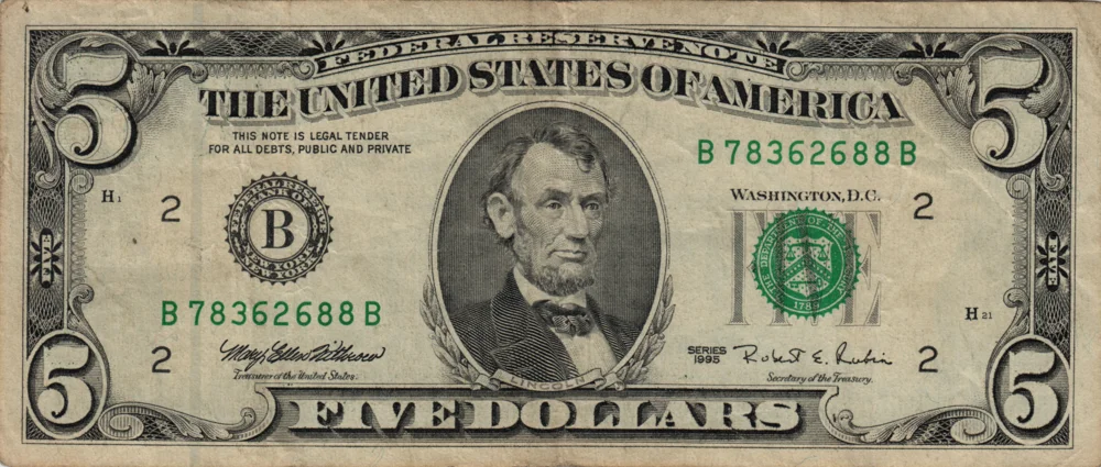 5 Dollars, 1995 Reverse