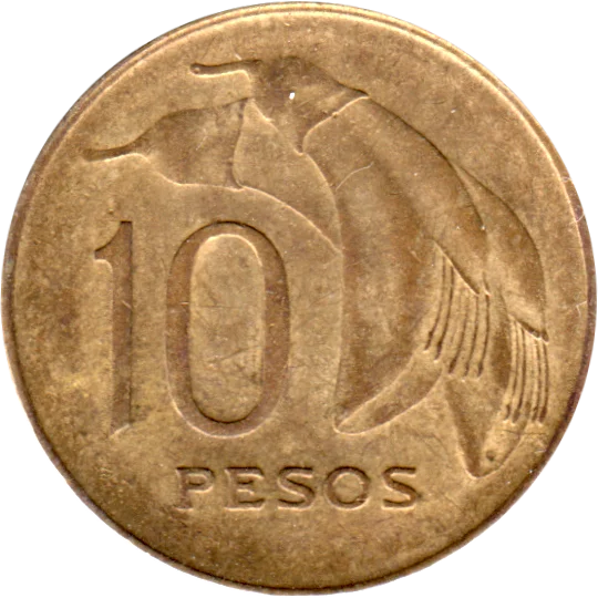 10 Pesos, 1968 Reverse