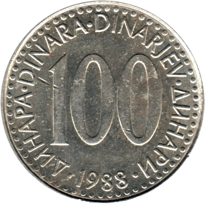 100 Dinara, 1988 Reverse